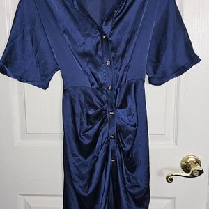 Elegant Navy Blue Button-Down Dress